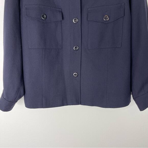 Vintage Talbots blue wool button front boxy cropped shirt shacket 12 - Picture 3 of 5